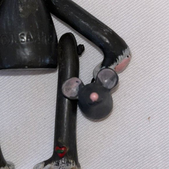 cat ornaments grey sitter dangle legs heart with mouse Set of 2 Approx 4 Inches - Picture 9 of 12